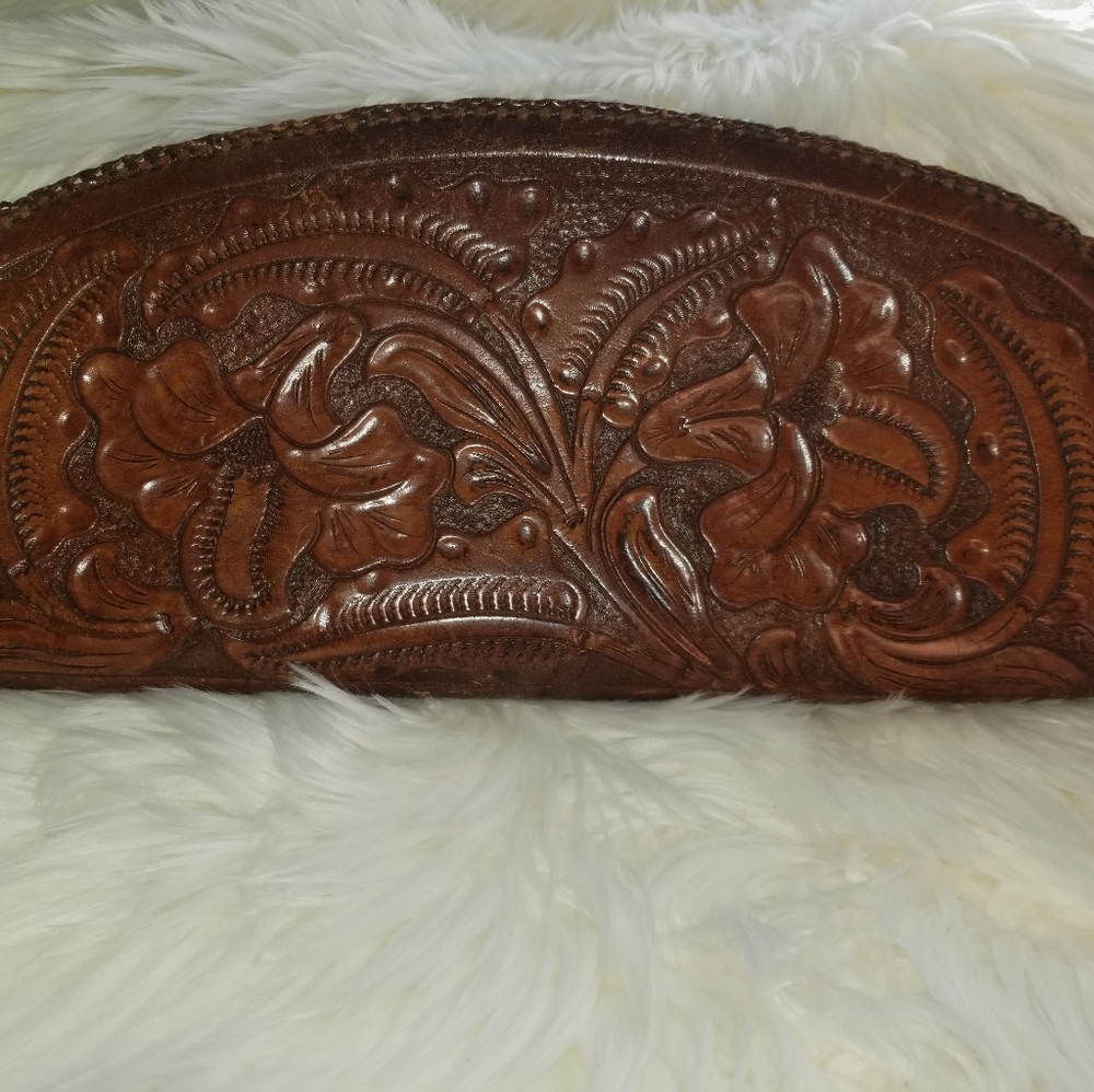 Vintage leather tooled clutch